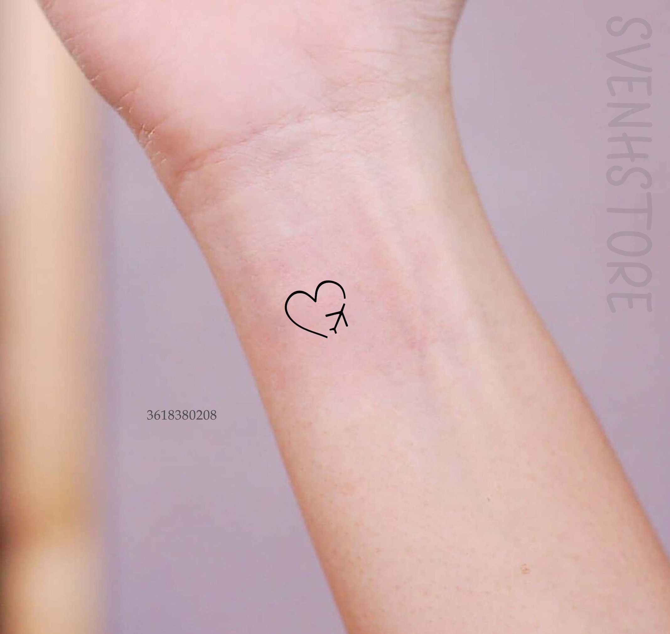 Traveler Heart Temporary Tattoo | Mini Plane Heart Color Tattoo | Custom Name Couple Tattoo | Paw Print Heart Tattoo | Small Paw Tattoo