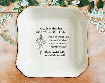 God Is Within Her Ring Dish-Matthew 17:20 Bible Gift For Christian-Wedding Gift For Bride Gift From Mother Of The Bride-Encouragement Gift