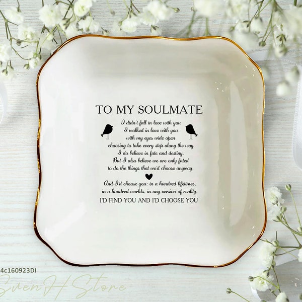 To My Soulmate Ring Dish-Personalized Jewelry Tray Gift For Fiancee-Valentine's Day Gift For Girlfriend-Anniversary Gift For Wife-Bride Gift