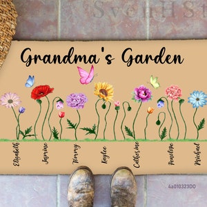 Omas Garten personalisierte Fußmatte Geschenkideen, Einweihungsgeschenke, Muttertagsgeschenk, benutzerdefiniertes Namensgeschenk für Nana, Mimi, Oma, Mutter