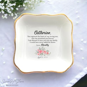 Personalized Daughter In Law Gift From Mother In Law-Floral Jewelry Dish-Unique Wedding Gift For Bride From Mother Of The Groom-Bride To Be
