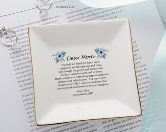 My Heart Will Always Be Tied To Home, Personalized Floral Ring Dish, Gift for Mother of the Bride, Flower Jewelry Holder, Wedding Keepsake