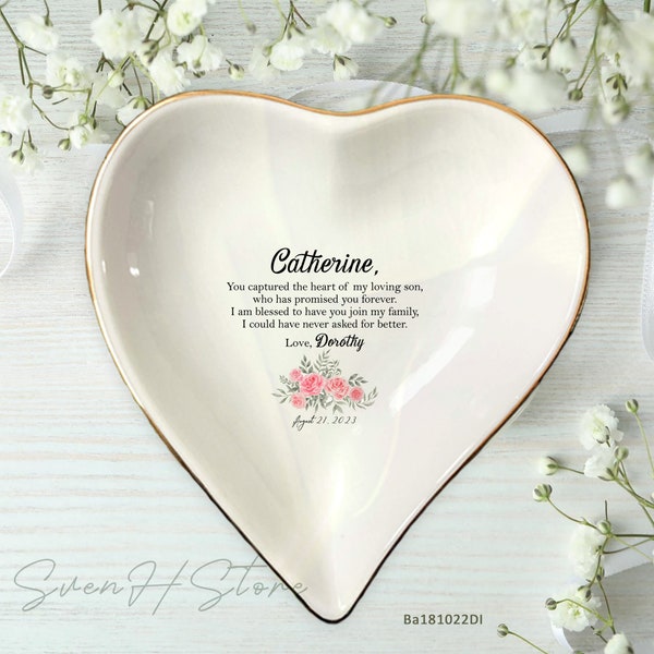 Personalized Daughter In Law Gift From Mother In Law-Floral Jewelry Dish-Unique Wedding Gift For Bride From Mother Of The Groom-Bride To Be