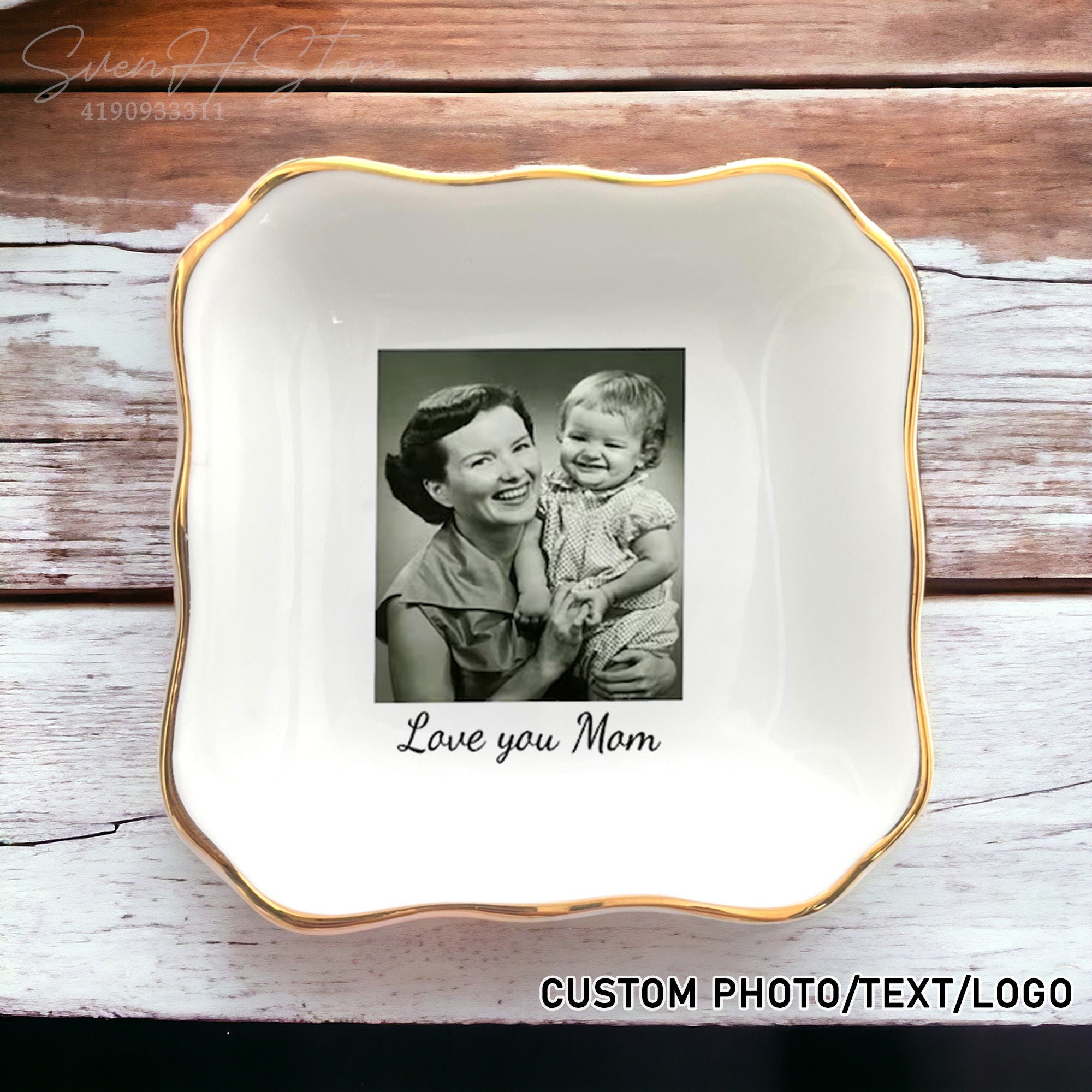 Vide-poche photo personnalisé - Porte-bagues personnalisé - Rangement de bijoux - Cadeaux photo personnalisés - Vide-poches photo - Cadeaux pour maman fille soeur famille