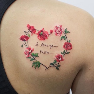 I Love You Mom Rose Flower Temporary Tattoo, Floral Removable Waterproof Tattoo For Woman, Rose Heart Fake Tattoo, Mother's Day Tattoo Gift