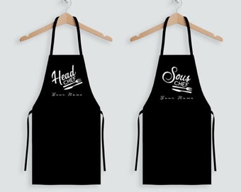 Head Chef Sous Chef Personalized Apron, Couple Matching Apron, Cooking Apron, House Warming Gift, Couple Gift, Valentine's Day Gift Idea