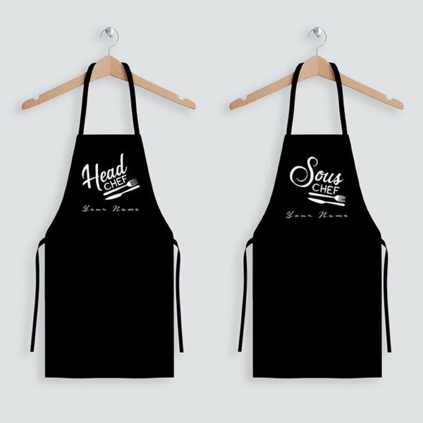 Head Chef Sous Chef Personalized Apron, Couple Matching Apron, Cooking Apron, House Warming Gift, Couple Gift, Valentine's Day Gift Idea