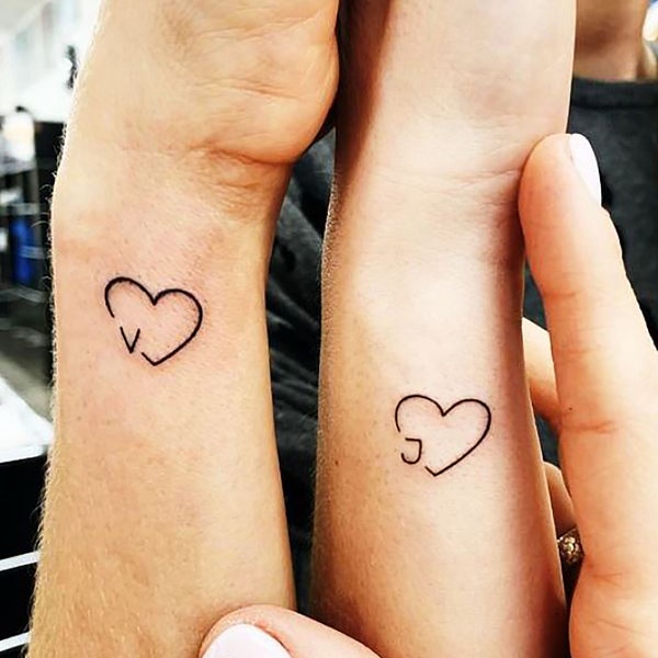 Personalized Unique Heart With Letter Couple Temporary Tattoo, Custom Letter Waterproof Removable Tattoo, Tiny Fake Tattoo Gift For Lovers