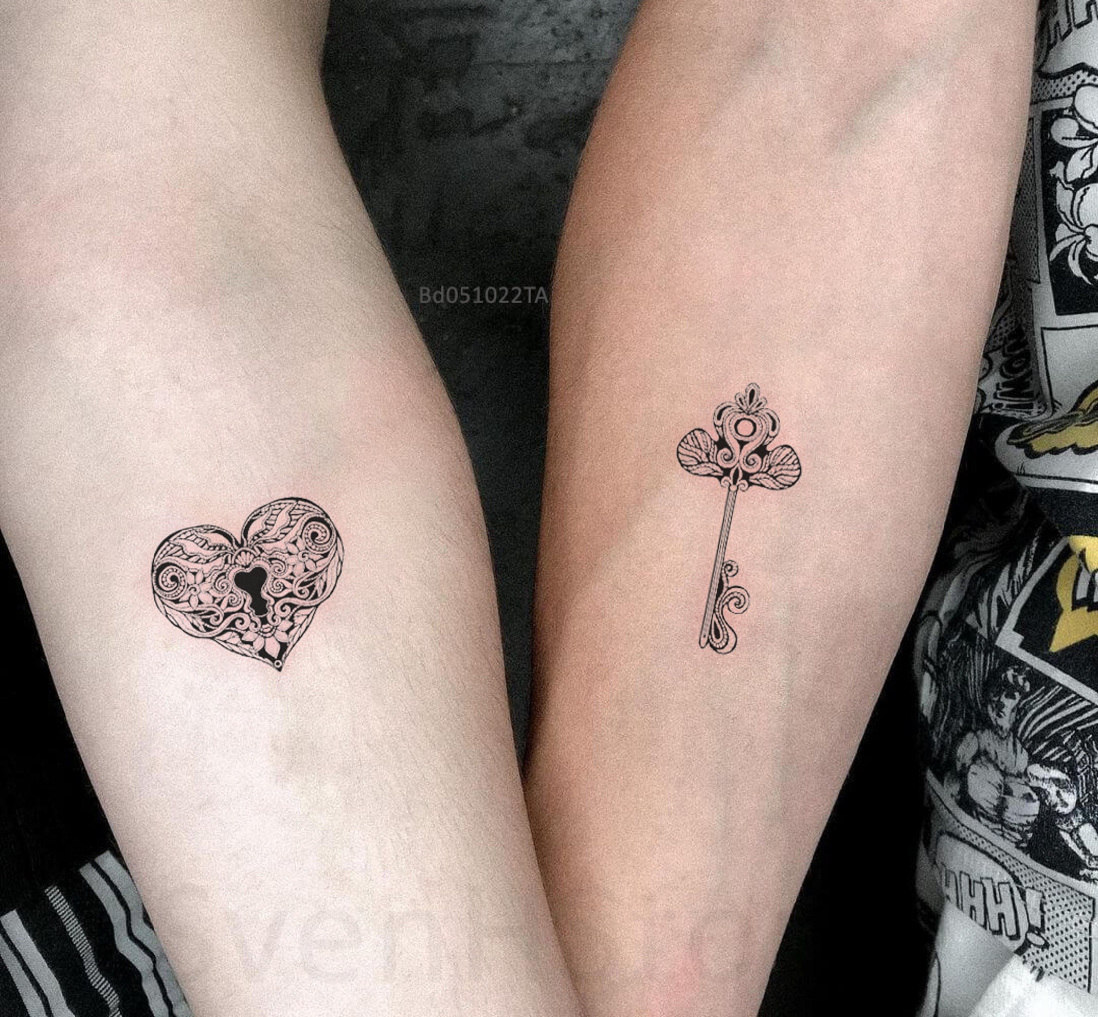 matching lock and key tattoos for couples