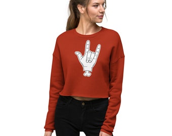 B/W Zombie I Love You Hand ASL DED-AF Crop Sweatshirt