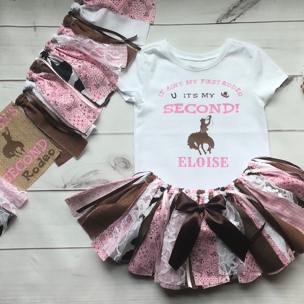 2nd Cowgirl NOT My First Rodeo Second Rodeo Western Farm Birthday- Fabric Tutu Outfit-Buy What you need- Birthday Tutu Shirt Banner Headband