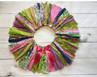 CLEARANCE PRICED--Wild About Wildflowers Fabric Tutu Birthday Outfit Flowers Lavender Pink Green HEADBAND