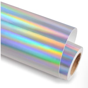 Holographic permanent vinyl 12&quot; x 4 ft (48&quot;) Rainbow silver permanent vinyl roll adhesive vinyl for cup, glass window party