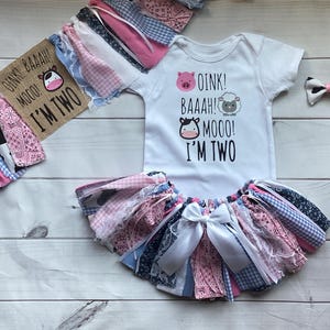 Oink! Baaa! Moo! I&#39;m Two Farm Barnyard Birthday Outfit Buy Only What you Need-COW Farm TWO Tutu Shirt Headband