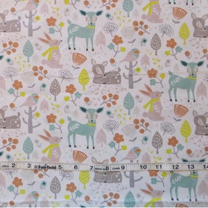 Woodland Babies Fabric by the yard Cotton Quilt Fabric by the yard Deer Rabbit Fawn Fabric Quilting Fabric