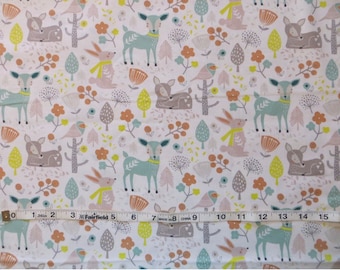 Woodland Babies Fabric by the yard Cotton Quilt Fabric by the yard Deer Rabbit Fawn Fabric Quilting Fabric