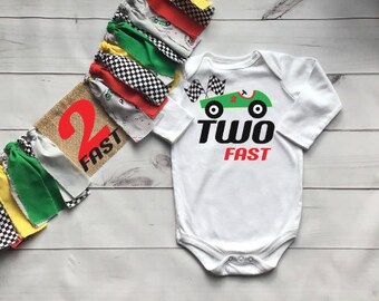 TWO Fast Race Car Boy Birthday Shirt Banner- Customizable- 1 or 2 Fast Pit Crew Matching Family Shirts Customizable Highchair Banner