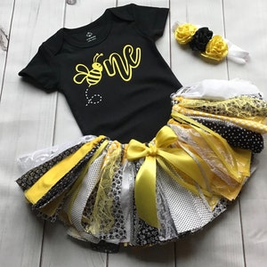 BEE-day Birthday Fabric Tutu Bee Day Birthday Fabric Tutu Shirt Banners Headband Matching Family Shirts One Two