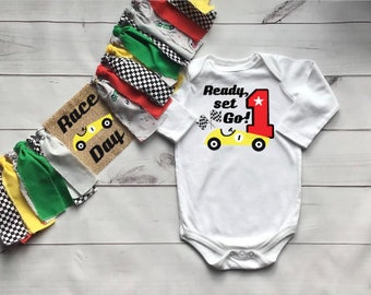 Race Car birthday Ready Set Go- Customizable- 1 or 2 FAST Pit Crew Birthday Matching Family Shirts Change Colors or Words Highchair Banner