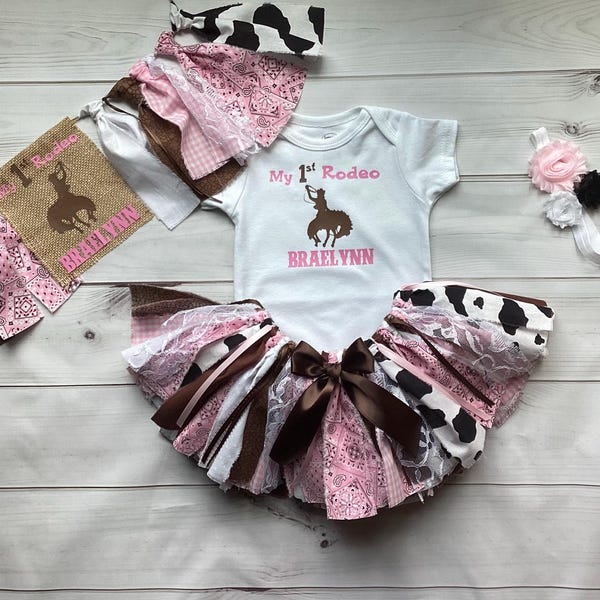 Cowgirl My First Rodeo Horse Western Farm Birthday- Fabric Tutu Outfit-Buy Only What you need- Birthday Tutu Shirt Banner Headband
