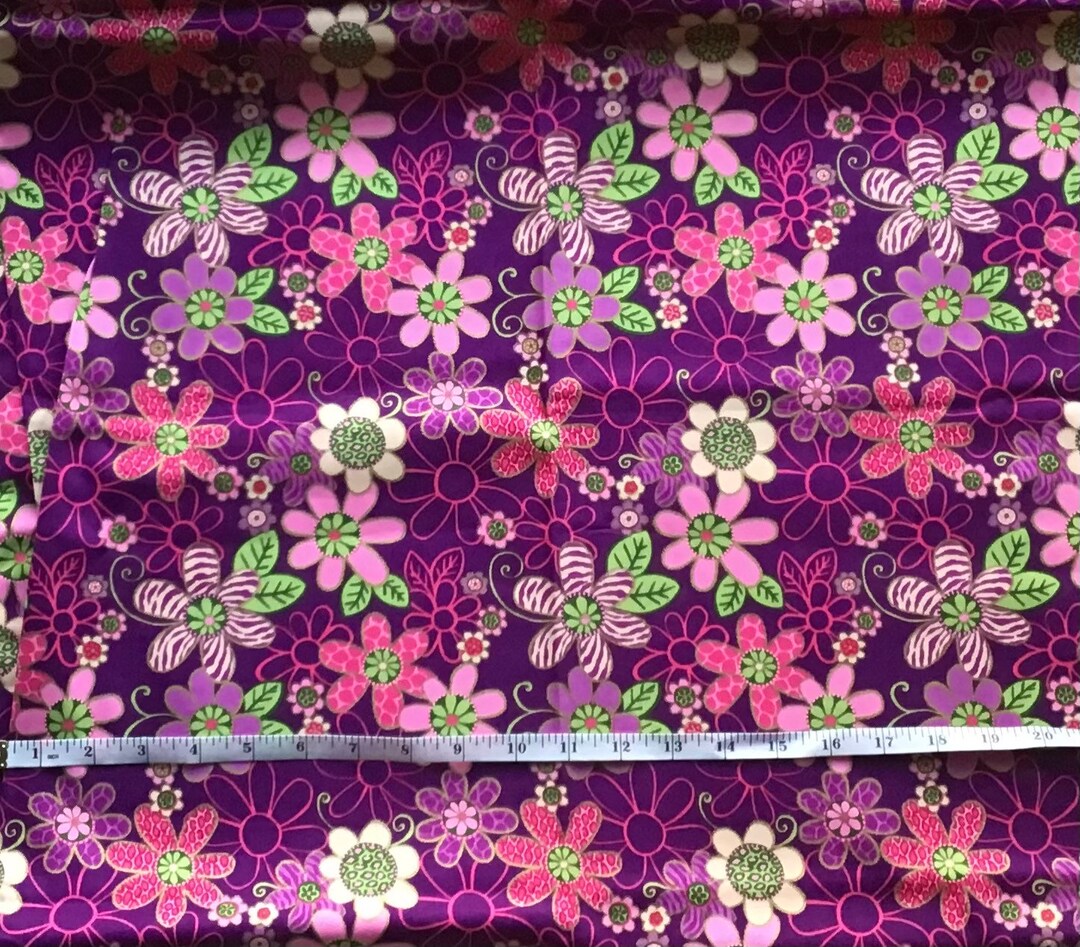 Bright Purple Flower Floral by the Yard Fabric 100% Cotton Fabric Decor ...