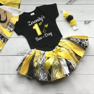 Happy Bee Day Birthday Fabric Tutu Shirt Banners Headband Matching Family Shirts One Two