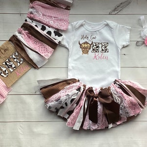 Highland Cow Cowgirl Birthday- Fabric Tutu Outfit-Buy Only What you need- Western Farm Birthday Tutu Shirt Banners Headband personalize