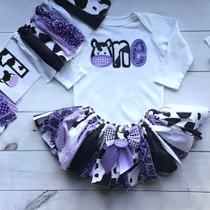 Cowgirl Purple Birthday COW Farm First 1st ONE (or TWO)Tutu Shirt Buy Only What You Need