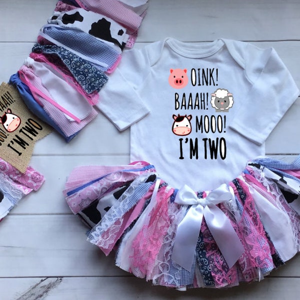 Oink! Baaa! Moo! I'm Two Farm Barnyard Birthday Outfit Buy Only What you Need-COW Farm TWO Tutu Shirt Headband