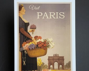 Visit Paris, France Vintage Travel Poster _Matte_High Quality Fine Art Ink-Jet Print 11"x17"