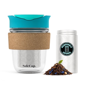 The Loose Tea Travel Mug - 340ml/12oz Reusable Glass Travel Mug with Infuser by SoleCup