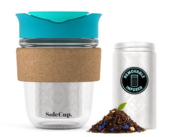 The Loose Tea Travel Mug - 340ml/12oz Reusable Glass Travel Mug with Infuser by SoleCup