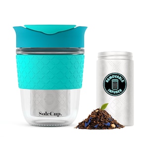 The Loose Tea Travel Mug - 340ml/12oz Reusable Glass Travel Cup with Infuser by SoleCup
