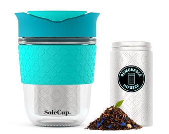 The Loose Tea Travel Mug - 340ml/12oz Reusable Glass Travel Cup with Infuser by SoleCup