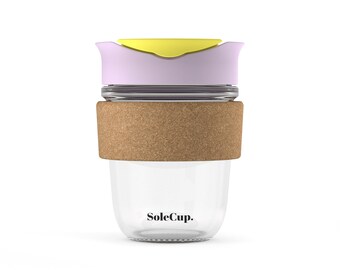 Solecup Reusable Glass Travel Cup Spill Proof Insulated Coffee Mug  12oz/340ml Bpa-free Hot Drink Travel Mug With Lid & Silicone Band 