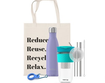 SoleCup Reusable Essentials Gift Set with Coffee Cup, Water Bottle, Stainless Steel Straw Set and Bag for Life