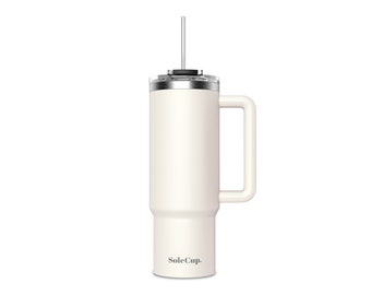SoleCup XL - 30 Unzen Reisebecher mit Griff, Deckel und zwei Strohhalmen, 8 Stunden heiß, 24 Stunden kalt, vakuumisolierter Edelstahlbecher