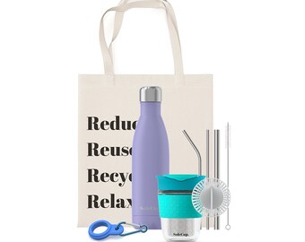 SoleCup Reusable Essentials Gift Set with Coffee Cup, Water Bottle, Stainless Steel Straw Set and Bag for Life