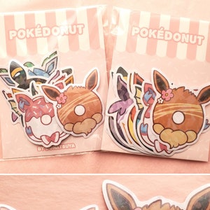 GROSSE Pokedonut Holo Sticker und Set (Eevee Evolution Donuts, Flareon, Aquaeon, Blitzaion, Umbreon, Espeon, Glaceon, Leafeon, Sylveon)