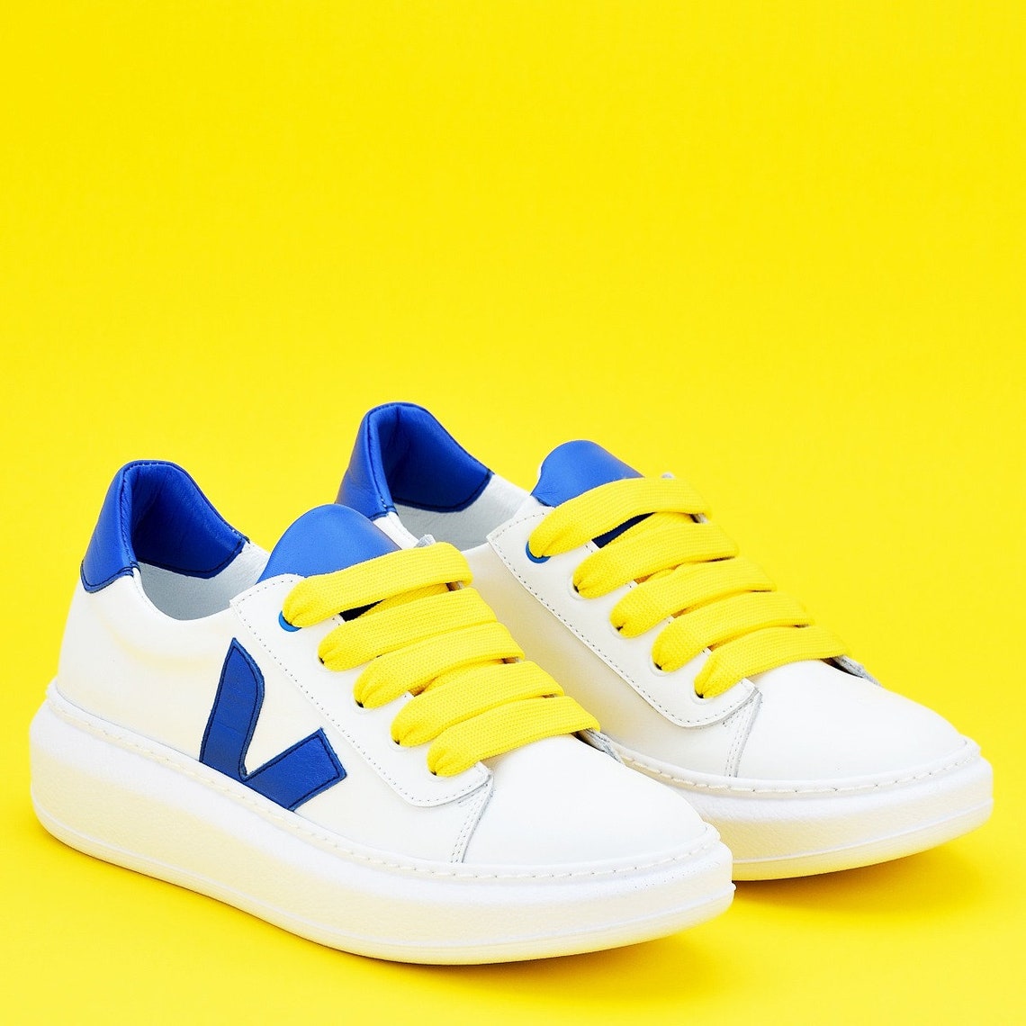 Women genuine leather sneakersWhite and Blue leather Etsy