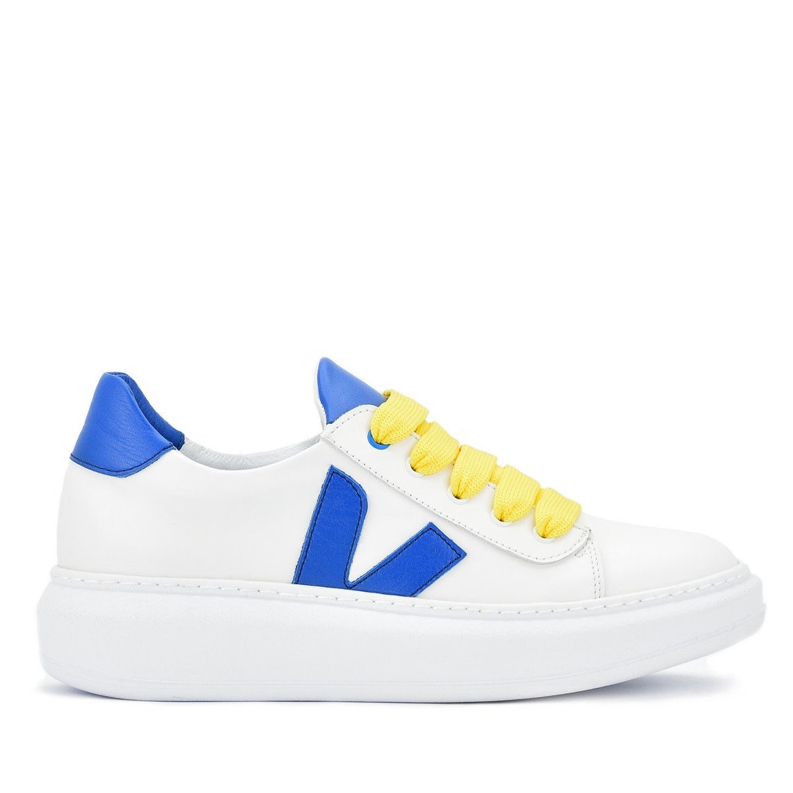 womens white and blue trainers