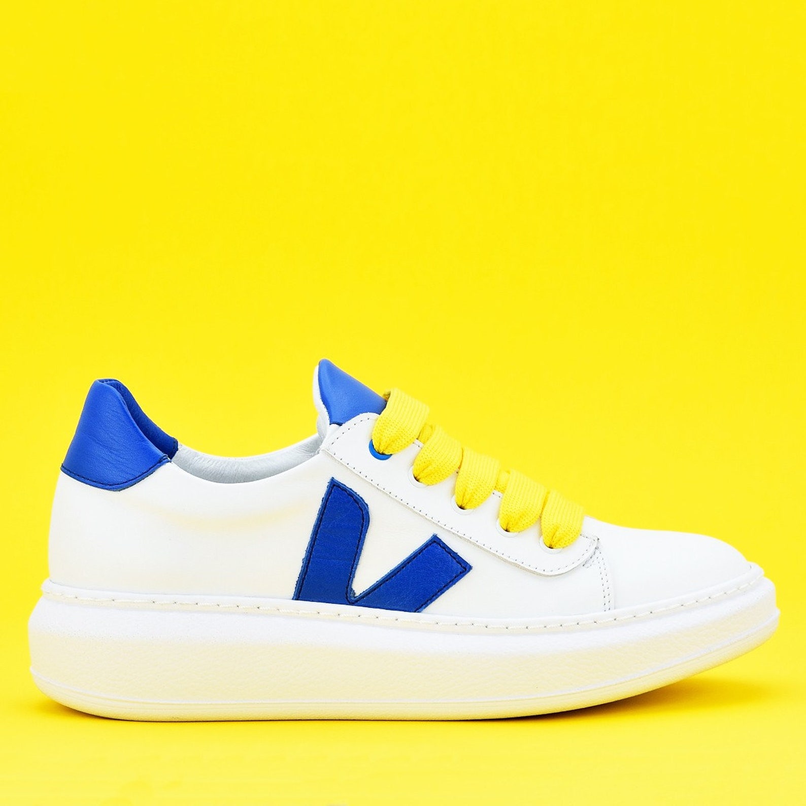 Women genuine leather sneakersWhite and Blue leather Etsy