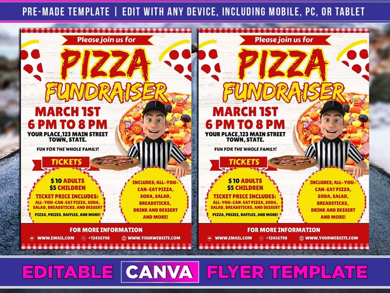 Pizza Fundraiser Flyer Editable Canva Template US Letter Size. - Etsy