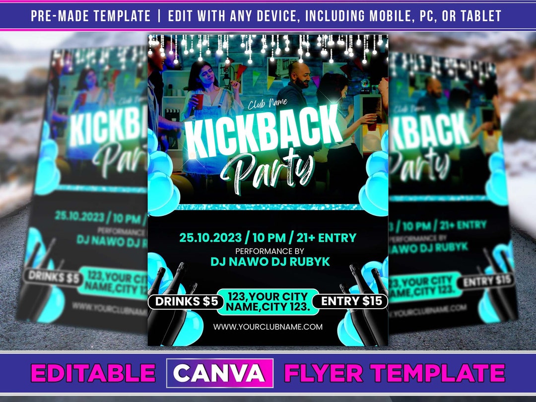 Kickback Party Flyer Editable Canva Template US Letter Size. Etsy