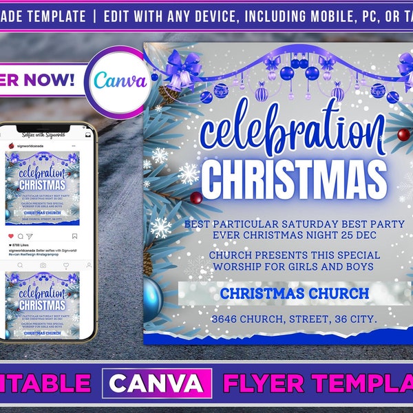 Plantilla Canva de volante navideño de la iglesia para marketing de redes sociales de bricolaje.