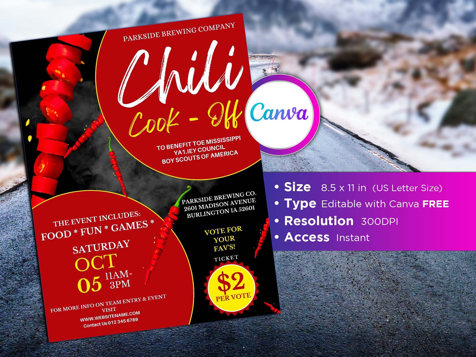 Chili Cook off Flyer Editable Canva Template US Letter Size. - Etsy
