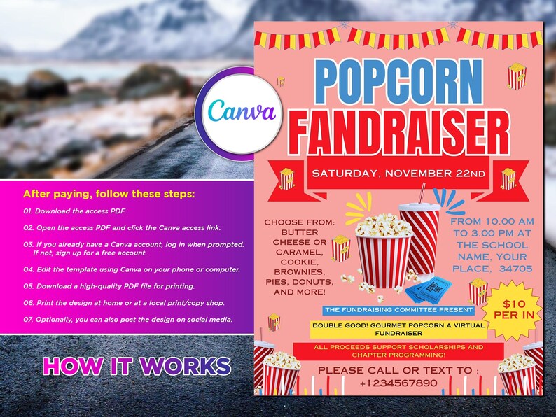 Popcorn Fundraiser Flyer Editable Canva Template US (Download Now) Etsy