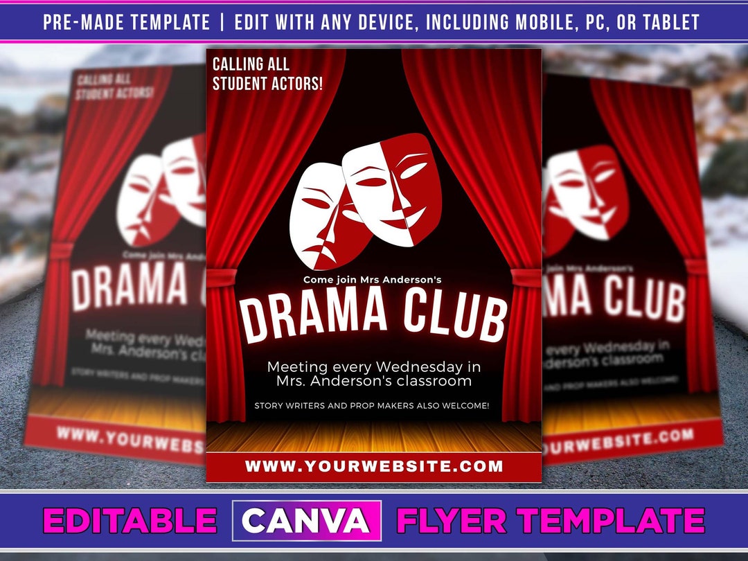Drama Club Flyer Editable Canva Template US Letter Size. Etsy