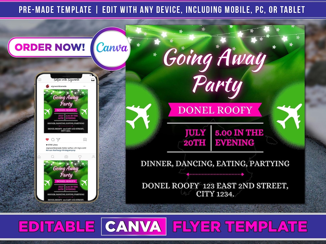 Going Away Party Flyer Canva Template for DIY Social Media Marketing