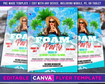 Foam Party Flyer Editable Canva Template US Letter Size.